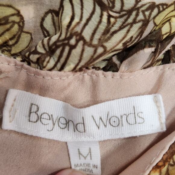 Beyond Words Mini Dress Flutter Shoulder Ruffle Tiered Floral Brown Size Medium - Picture 10 of 11